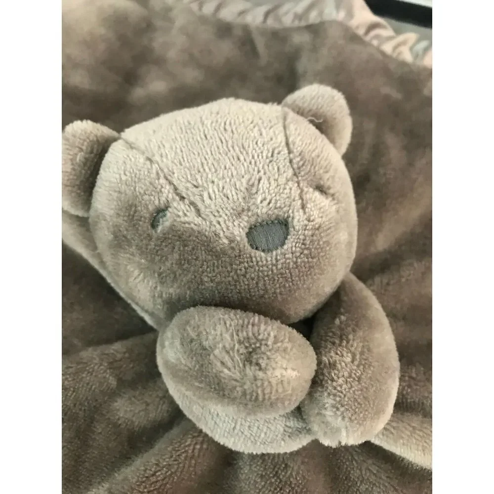 Carters‎ Bear Snuggle Baby Holding Blanket Plush Satin Grey Tan Brown L35717H